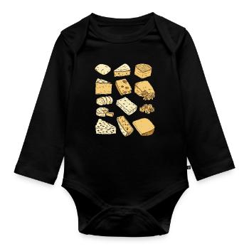 Käse (Parmesan, Gouda, Gorgonzola, Camember) - Baby Bio-Langarm-Body - Schwarz - Vorne