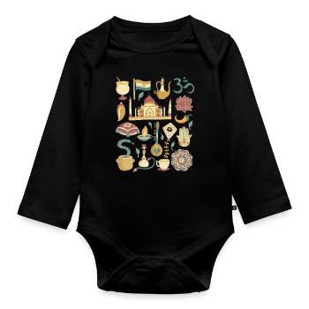 Indien - Baby Bio-Langarm-Body - Schwarz - Vorne