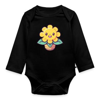 kawaii Sonnenblume - Baby Bio-Langarm-Body - Schwarz - Vorne
