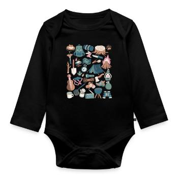 Camping - Organic Longsleeve Baby Bodysuit - black - Front