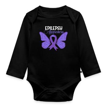 Epilepsy Awareness Purple Ribbon - Organic Longsleeve Baby Bodysuit - black - Front