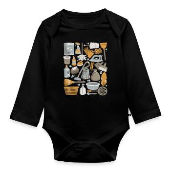 House cleaning - cleaning, mopping, cleaning - Organic Longsleeve Baby Bodysuit - black - Front