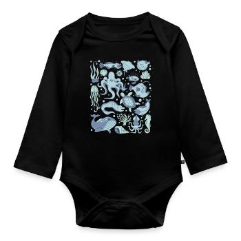 Tiefsee Fische Oktopus Anglerfisch Laternenfisch - Baby Bio-Langarm-Body - Schwarz - Vorne