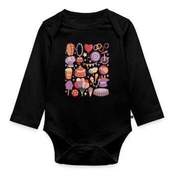 Zirkus - Artisten, Akrobaten, Zirkuszelt - Baby Bio-Langarm-Body - Schwarz - Vorne