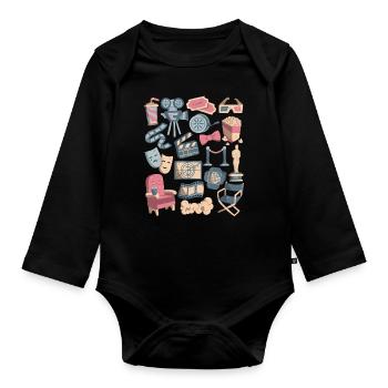 Cinema - Movies, Screen, Popcorn - Organic Longsleeve Baby Bodysuit - black - Front