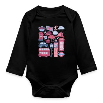 England London Big Ben Telefonzelle Bus UK - Baby Bio-Langarm-Body - Schwarz - Vorne