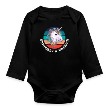Obviously A Unicorn - Organic Longsleeve Baby Bodysuit - black - Front