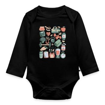 Diet Doodles Perte de poids Poids Fitness Calories - Body Bébé bio manches longues - noir - Devant