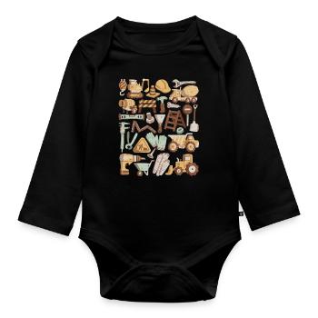 Construction Site Excavator Construction Worker Crane Helmet Tool - Organic Longsleeve Baby Bodysuit - black - Front