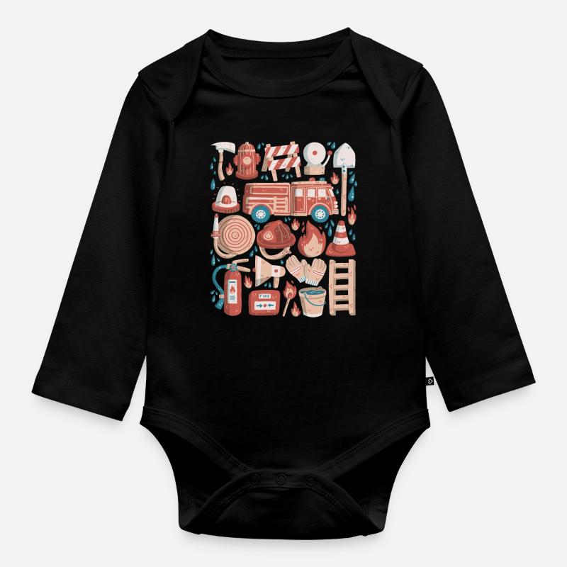 Pompiers Doodles Pompier Camion de pompiers - Body Bébé bio manches longues - noir