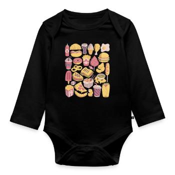 Fast-food Doodles Junk Food Snacks Malsain Délicieux - Body Bébé bio manches longues - noir - Devant