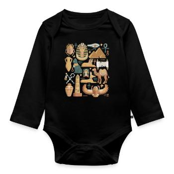 Egypte Doodles Pyramide Pharaon Sphinx Le Caire - Body Bébé bio manches longues - noir - Devant