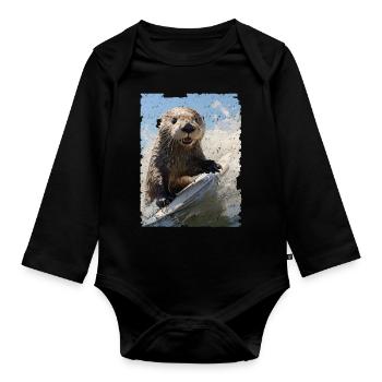 Surfer loutre de mer - Body Bébé bio manches longues - noir - Devant