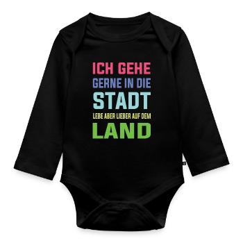 Ich lebe gerne lieber auf dem Land - Landleben - Baby Bio-Langarm-Body - Schwarz - Vorne