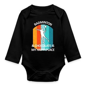 Badminton Badminton Badminton Player Chocolat - Body Bébé bio manches longues - noir - Devant