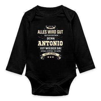 Alles wird gut denn Antonio Ist da Outfit - Baby Bio-Langarm-Body - Schwarz - Vorne