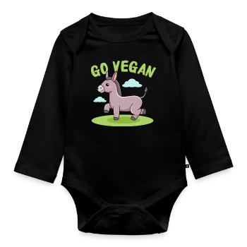 Design d’âne pour les fiers végétaliens - Body Bébé bio manches longues - noir - Devant