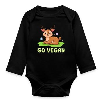 Deer design for proud vegans - Organic Longsleeve Baby Bodysuit - black - Front