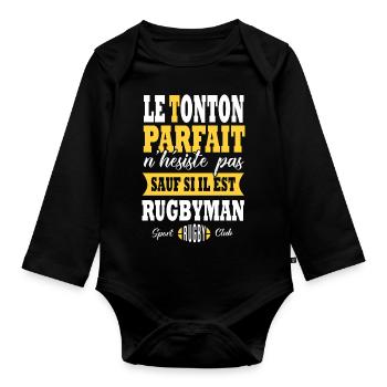 Rugby tonton joueur de rugby sport rugby - Body Bébé bio manches longues - noir - Devant