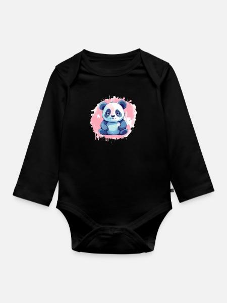 Panda - Baby Bio-Langarm-Body - Schwarz