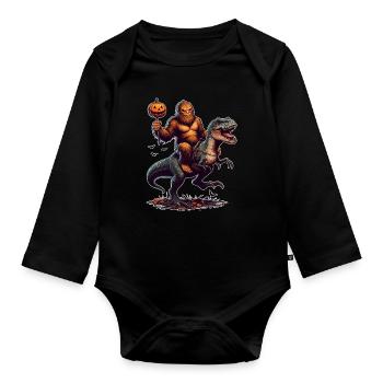 Halloween Bigfoot Riding A T Rex Dinosaur - Organic Longsleeve Baby Bodysuit - black - Front