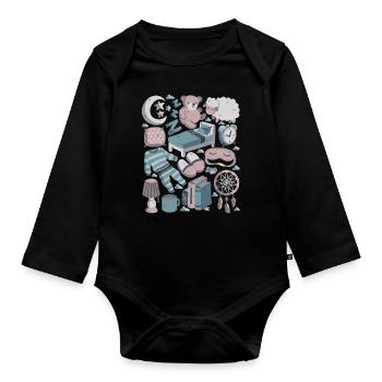Bedtime Good Night Sleep Fatigue Bed - Organic Longsleeve Baby Bodysuit - black - Front
