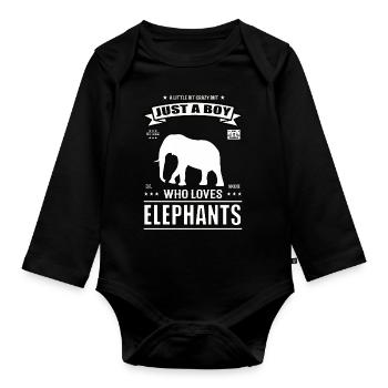 Just a Boy Who Loves Elephant Outfit - Organic Longsleeve Baby Bodysuit - black - Front