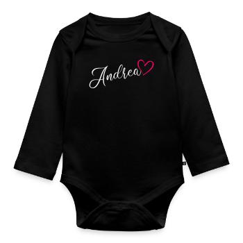 Andrea Name Vorname Herz Pink - Baby Bio-Langarm-Body - Schwarz - Vorne