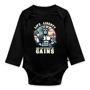 Life Liberty Pursuit of Gains Funny Workout Weight - Body Bébé bio manches longues - noir - Devant