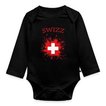 Schweiz, schweizer Flagge - Baby Bio-Langarm-Body - Schwarz - Vorne