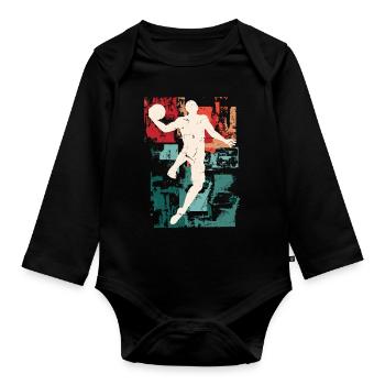 Basket-ball Basket-ball joueur Fan Vintage rétro - Body Bébé bio manches longues - noir - Devant