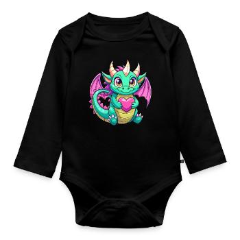 Colorful Dragon - Organic Longsleeve Baby Bodysuit - black - Front