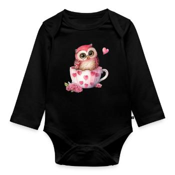 Hiboux hiboux - Body Bébé bio manches longues - noir - Devant