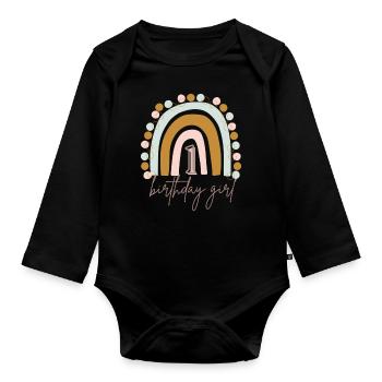 Regenbogen Birthday Girl 1 - Baby Bio-Langarm-Body - Schwarz - Vorne