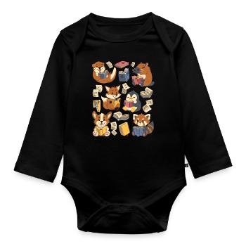 Bücher lesen: Capybara, Fuchs, Corgi, Otter - Baby Bio-Langarm-Body - Schwarz - Vorne