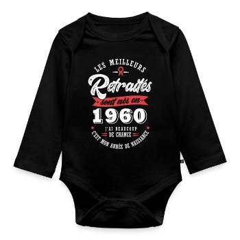 1960 anniversaire retraité né en 1960 - Body Bébé bio manches longues - noir - Devant