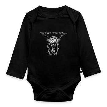 Mangez Sleep Moo Répétez le style du bœuf des Highlands - Body Bébé bio manches longues - noir - Devant