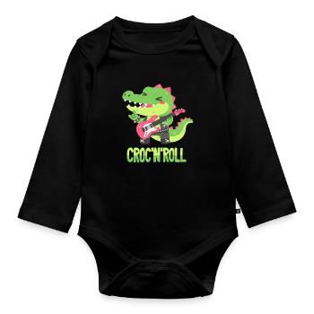 Rocker Crocodile - Jeu de mots - Body Bébé bio manches longues - noir - Devant