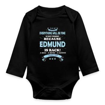 Tout va bien se passer, parce qu’Edmund est là - Body Bébé bio manches longues - noir - Devant