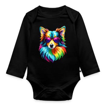 Border Collie Regenbogen Hund bunt cool süß Kinder - Baby Bio-Langarm-Body - Schwarz - Vorne