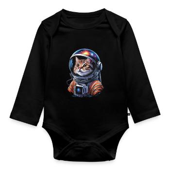 Galactic cat astronaut explores space - Organic Longsleeve Baby Bodysuit - black - Front