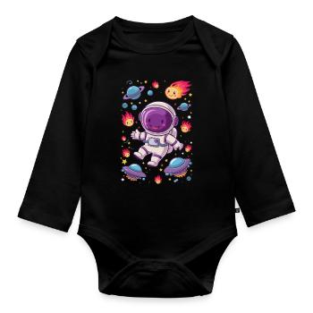 Space adventure with funny astronaut - Organic Longsleeve Baby Bodysuit - black - Front