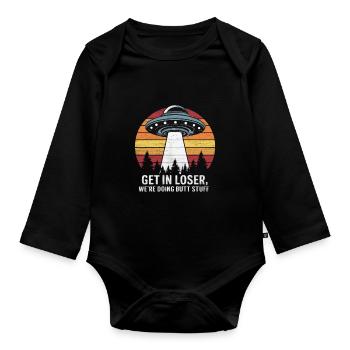 Aventure spatiale avec OVNI et dicton - Body Bébé bio manches longues - noir - Devant