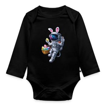 Aventure du lapin de Pâques et des œufs de Pâques dans l’espace - Body Bébé bio manches longues - noir - Devant