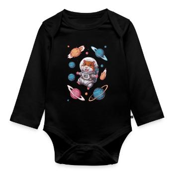 Space hamsters under the stars - Organic Longsleeve Baby Bodysuit - black - Front