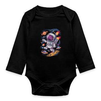 Space adventure for kids with astronaut - Organic Longsleeve Baby Bodysuit - black - Front
