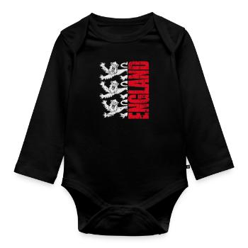 England Football Shirt Flag Lions Crest - Organic Longsleeve Baby Bodysuit - black - Front