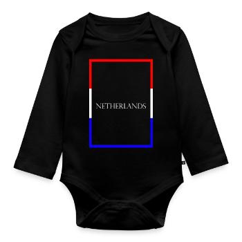 Netherlands - Statement lettering with flag - Organic Longsleeve Baby Bodysuit - black - Front