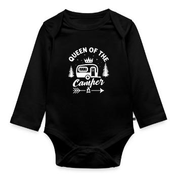 Queen of the Camper - Organic Longsleeve Baby Bodysuit - black - Front