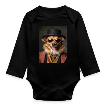 Golden Dog Costume Aristocrat Bezel Collar - Organic Longsleeve Baby Bodysuit - black - Front